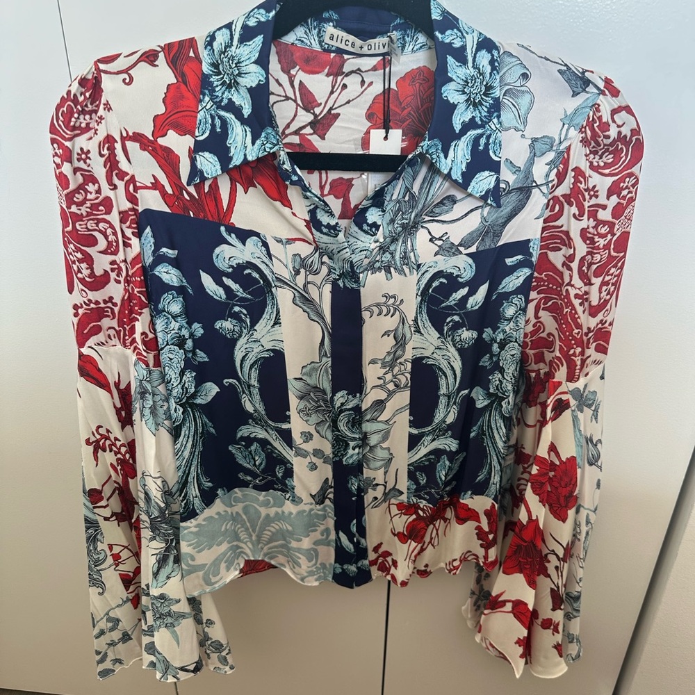 Alice + Olivia Multicolor Floral Bell Sleeve Women’s Shirt